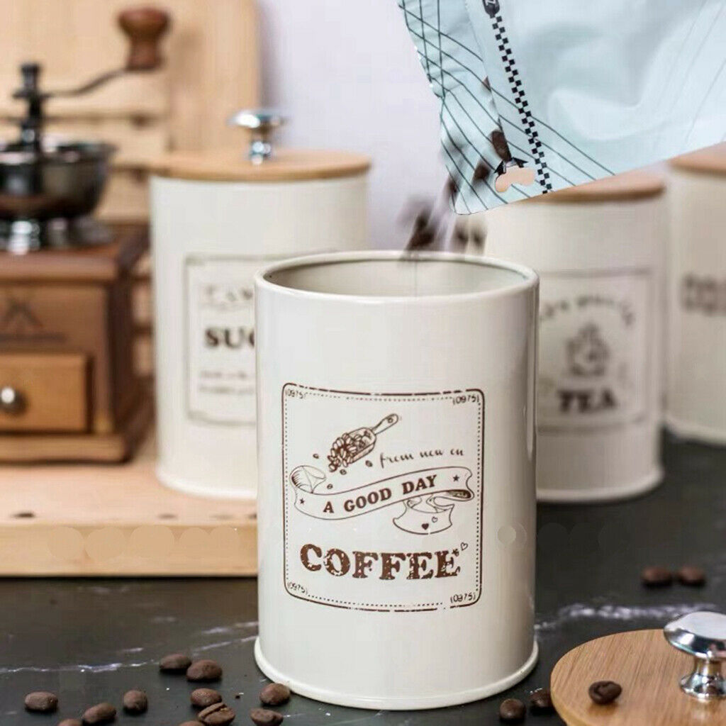3x Retro Tea Coffee Sugar Canister Kitchen Storage Container Jar Tins w/ Lid