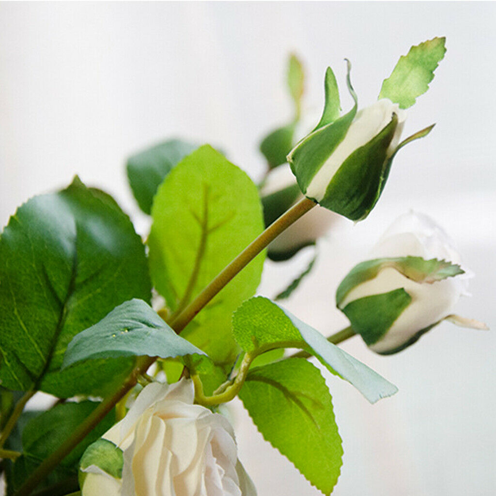 4x Bridal Bouquet Silk Rose Wedding Flower Favors Decor House Flowers White