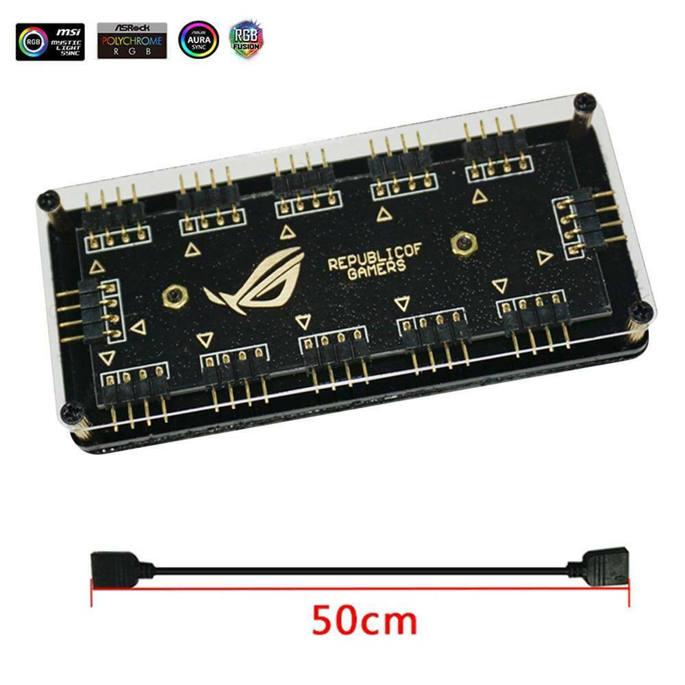 12V 4Pin RGB 10 Ports Hub Splitter With PMMA Case RGB Adapter PC Fan Cooler!