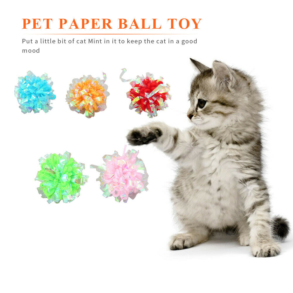 Cat Crinkle Paper Ball Rustle Sound Cat Scratching Interactive Toys Random @