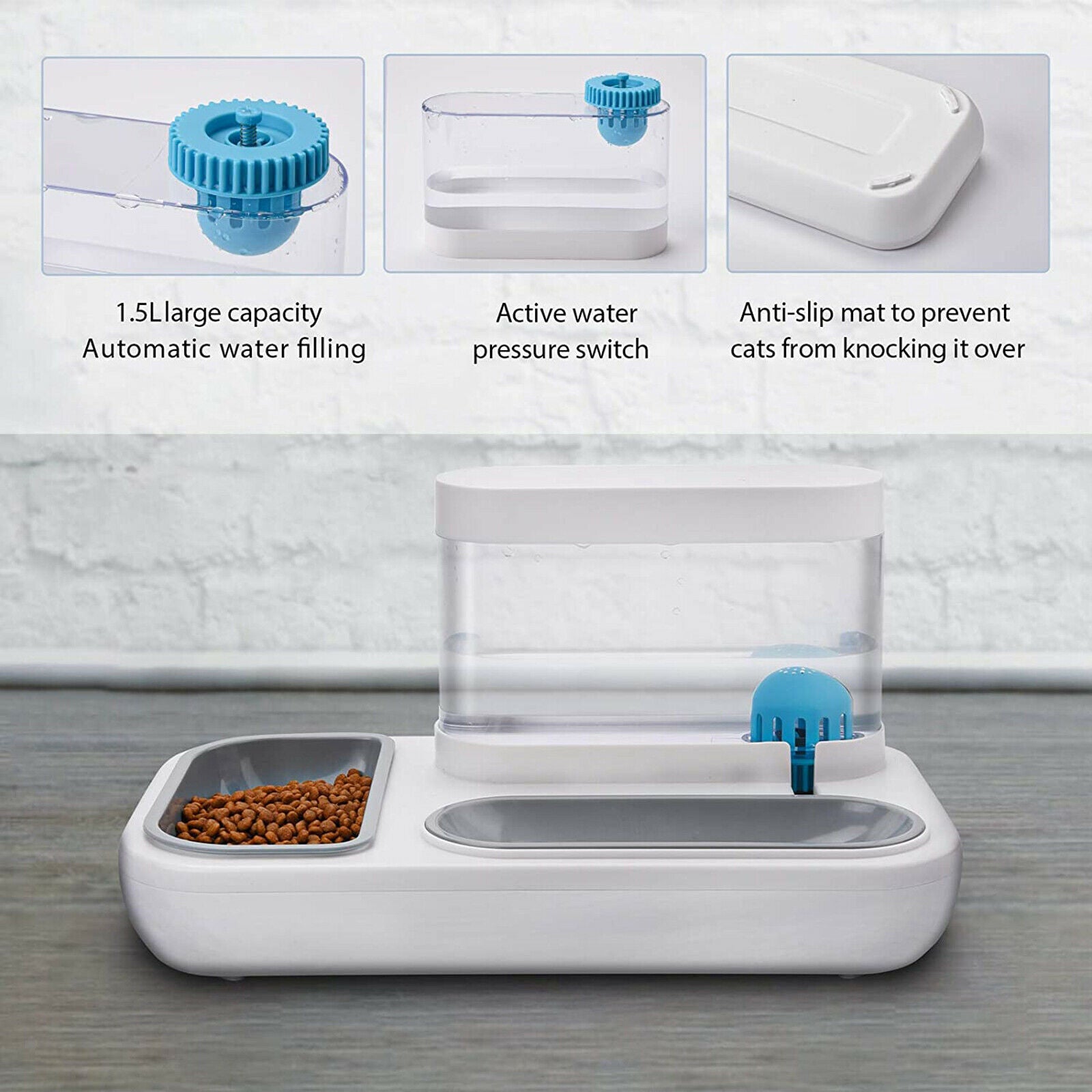 Pets Puppy Water Dispenser Bowl Detachable Drinking Waterer Feeder Dish 1.5L