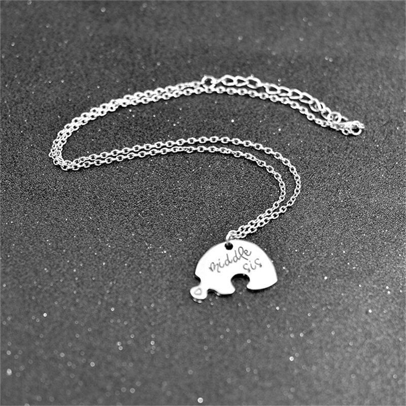 New Necklace Broken Heart Pendant Puzzle Little Middle Big Sister Famly Ch.l8