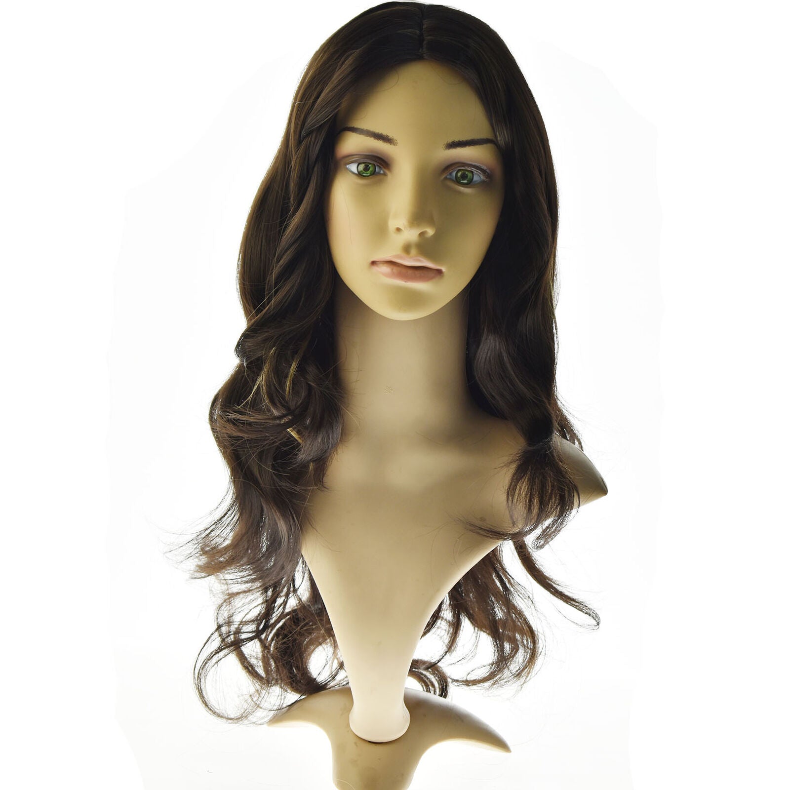 Brown Mix Ash Blonde Wigs with Bangs Long Natural Wave Synthetic Ombre for Women