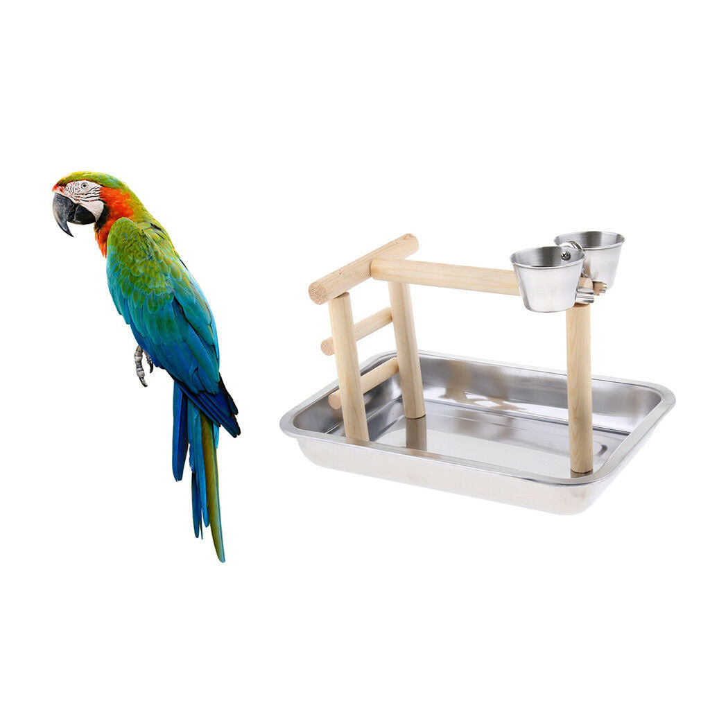 Parrot Playstand Bird Play Stand Cockatiel Playground Perch Gym w/ 2 Cups