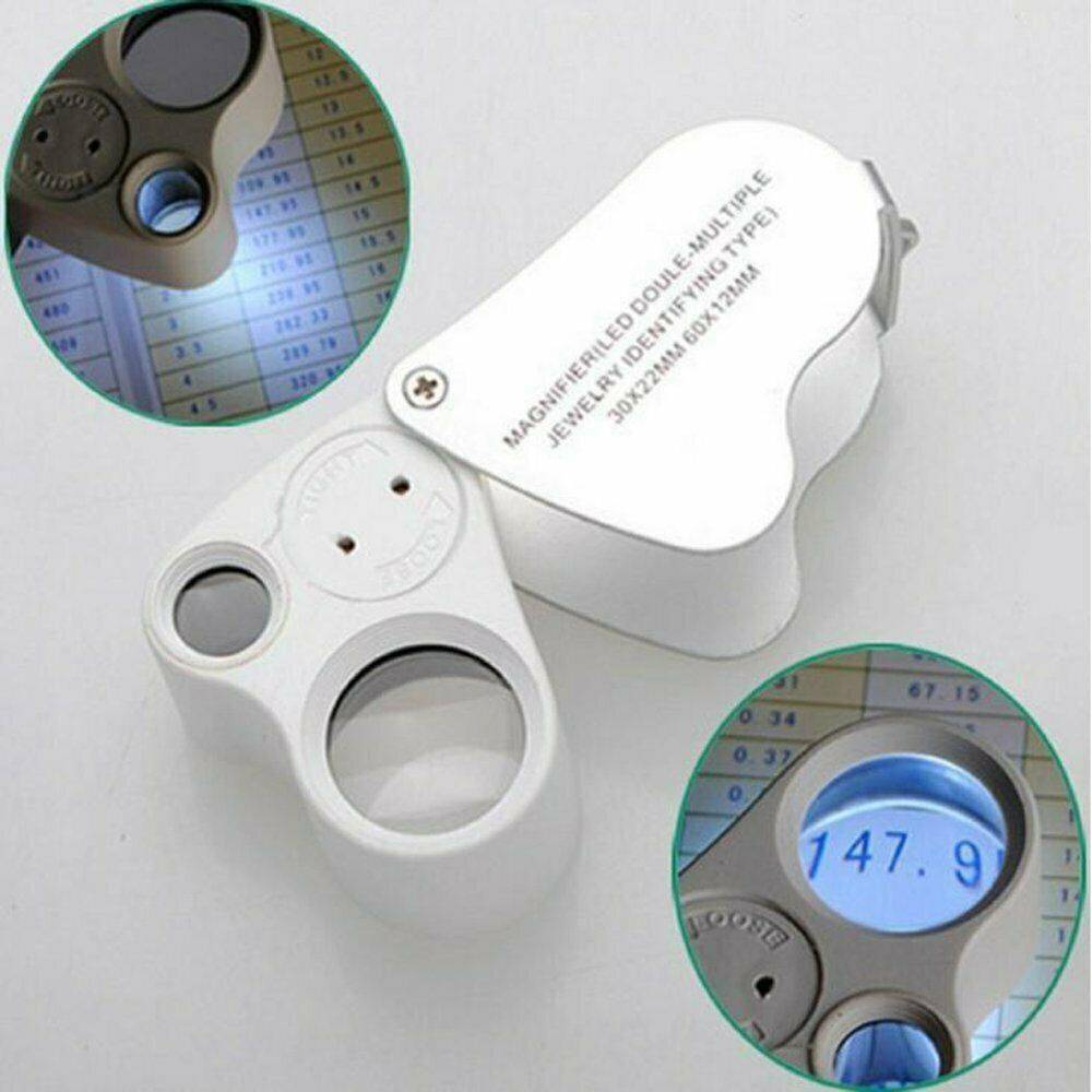 60X-30X Glass Magnifying Magnifier Jeweler Eye Jewelry Loupe Loop with/LED Light