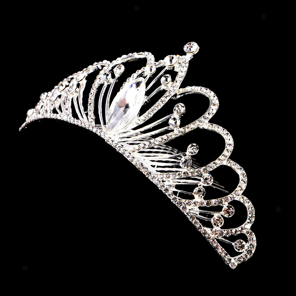 Wedding Bridal Princess Crystal Rhinestone Love Heart Crown Tiara Hair Comb
