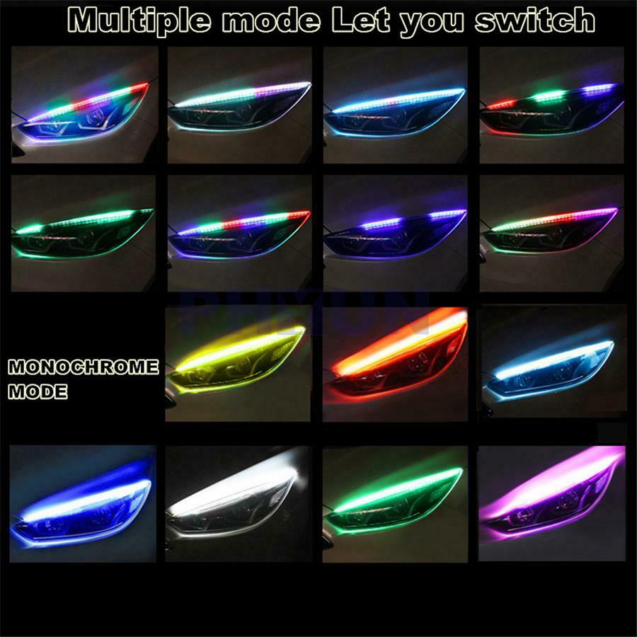2PC 45CM LED Daytime Running Light DRL RGB Color Bluetooth Control Turning Lamp