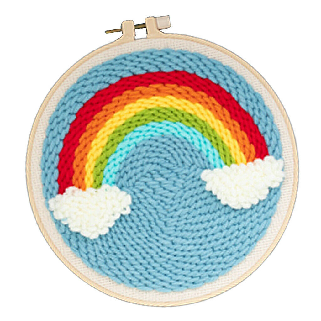 Rainbow Punch Needle Kits with Basic Tools Soft Yarn DIY Needlework 20cm