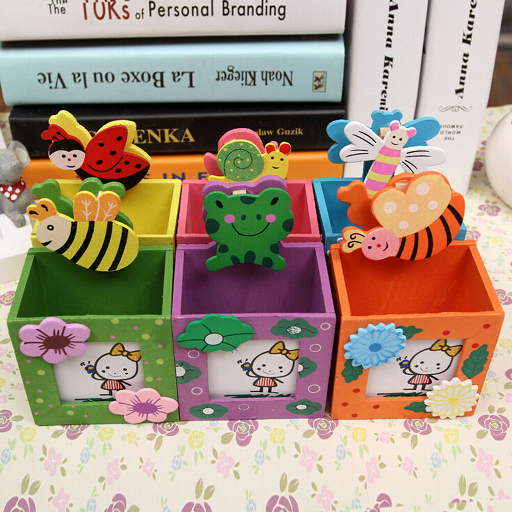 Cute Wooden Pen Pencil Holder Stationery Organizer Storage Office Contain WF