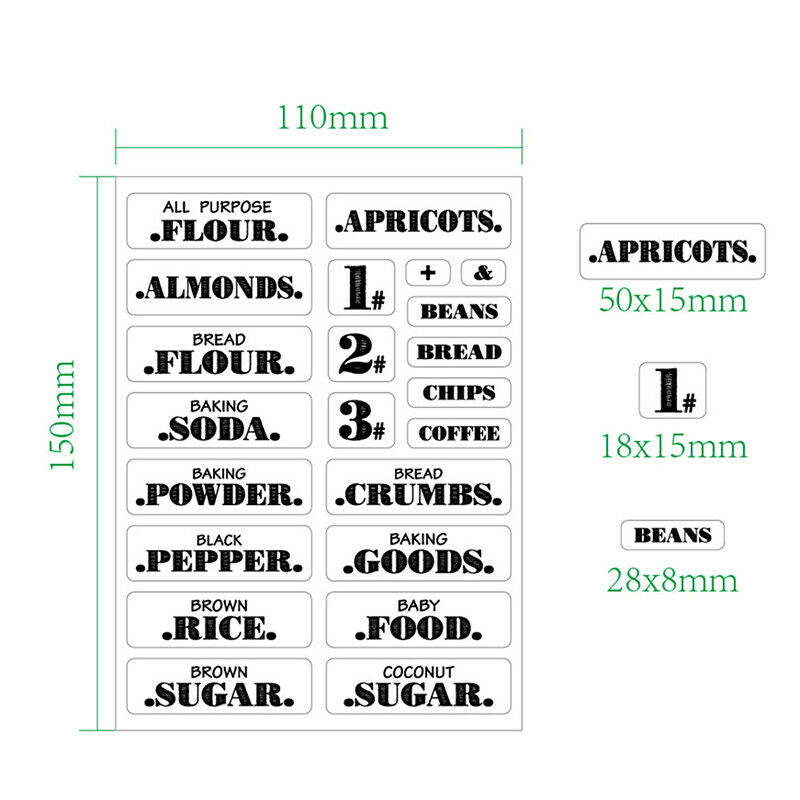 132PCS Kitchen Food Pantry Labels Preprinted Stickers Food Jar Label StickerFCA