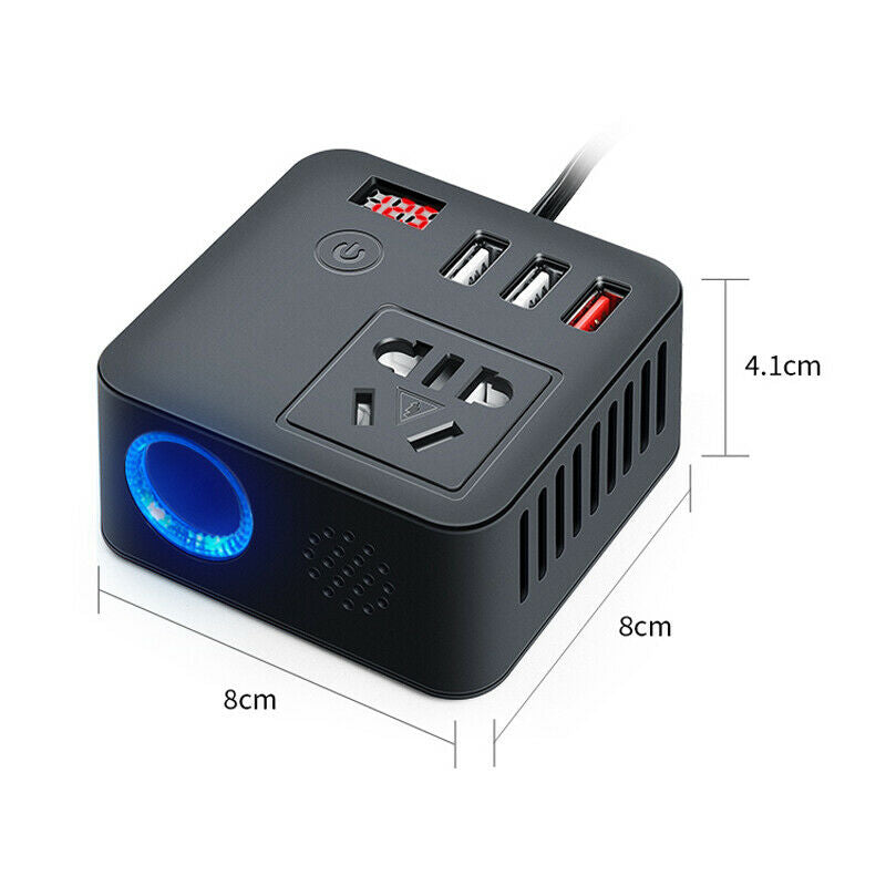 LED Digital Display Car Power Inverter DC 12V/24V to AC 220V QC3.0 USB Charger