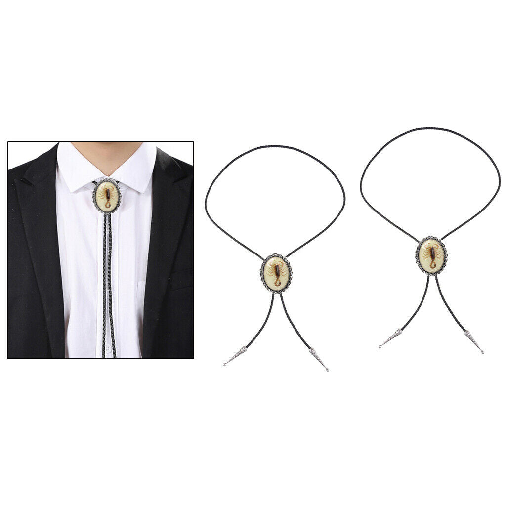 2 Pieces Retro Unisex Night Light up Scorpion Bolo Tie Cowboy Necklace