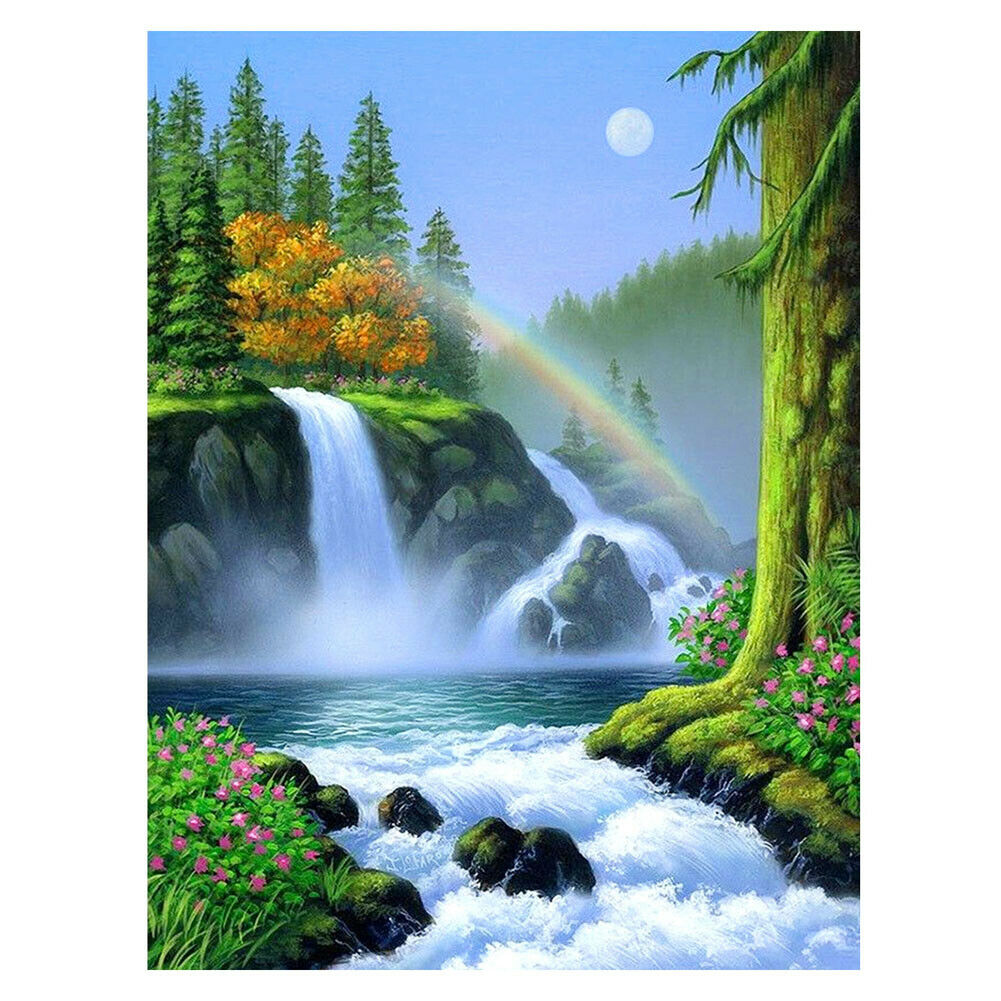 DIY Rainbow Waterfall 5D Diamond Painting Embroider Full Drill Cross Stitch @