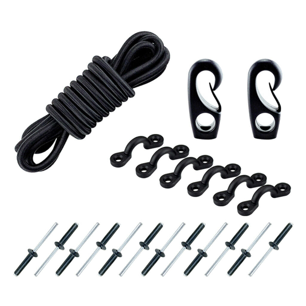 Marine Kayak Bungee Kit Bow & Stern Tie Downs 8feet Cord 6 Padeyes 12 Rivets