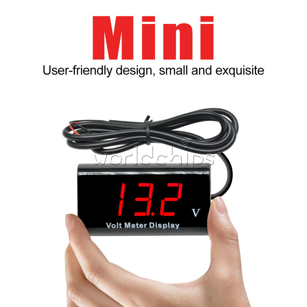 Digital DC 8-18V 0.56 inch LED Tube 2 Wire IPX6 Waterproof Red Voltmeter For Car