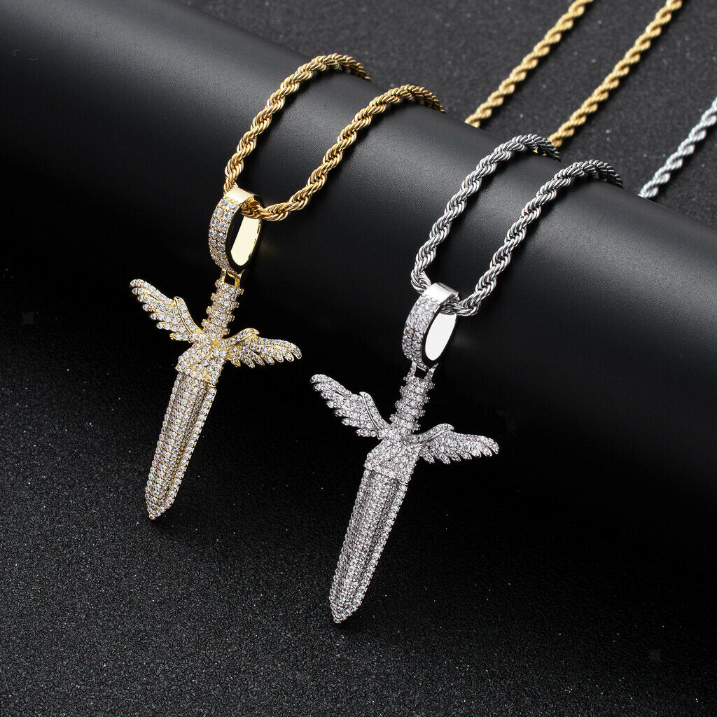 Cubic Zirconia Pendant Necklace Crystal Sweater Chain Hip Hop Jewelry Golden