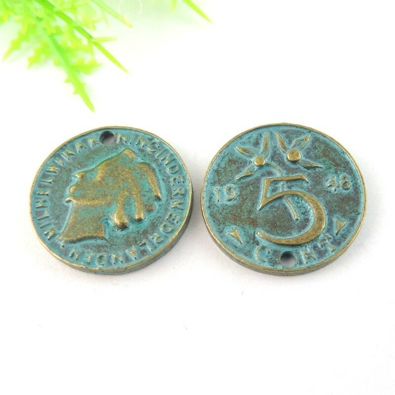 20PCS Antiqued Patina Alloy 5 Eurocent Coin Pendant Charms 19*19*2mm