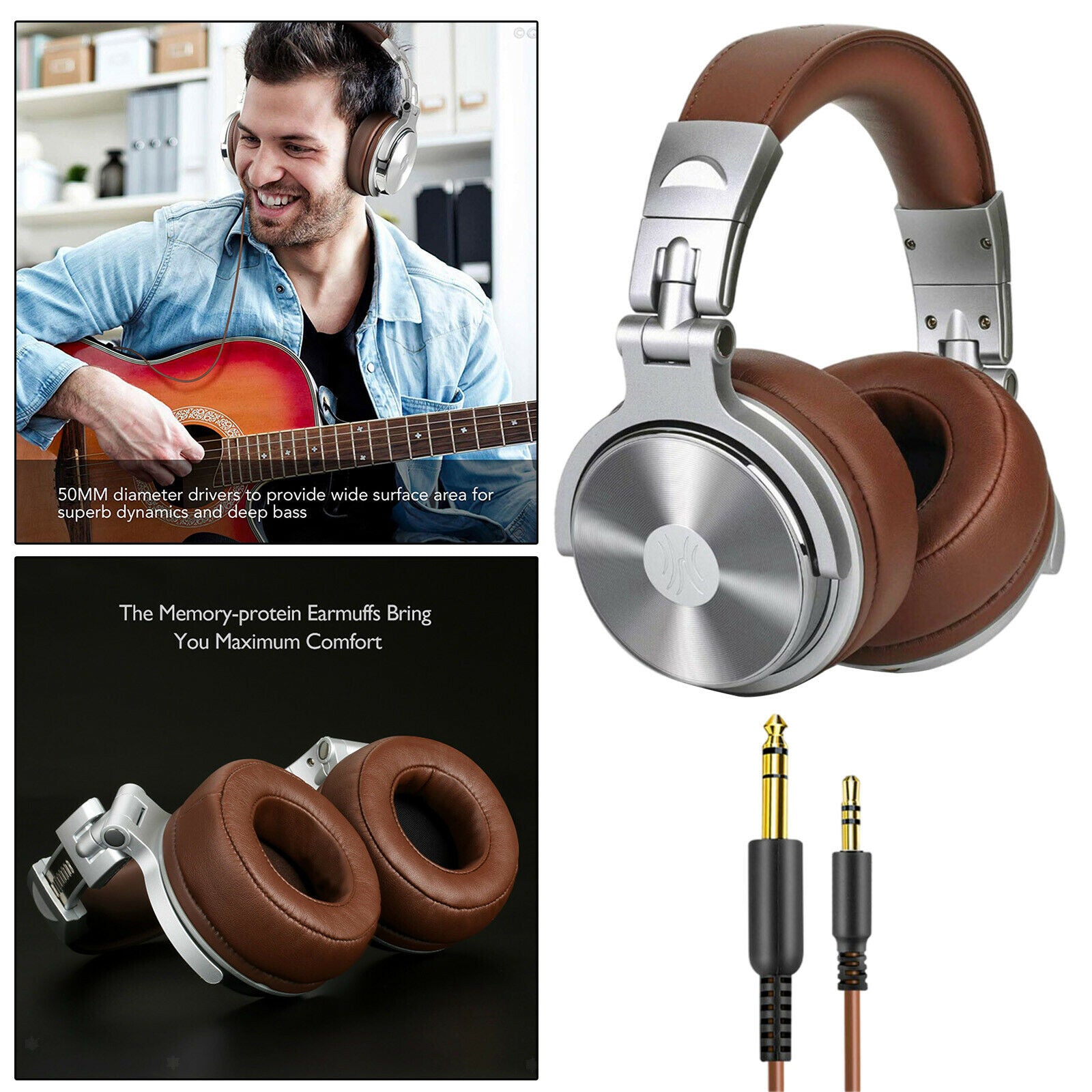 Over Ear Headphones Studio Monitor DJ Stereo Headsets with Mic 3.5mm 6.3mm