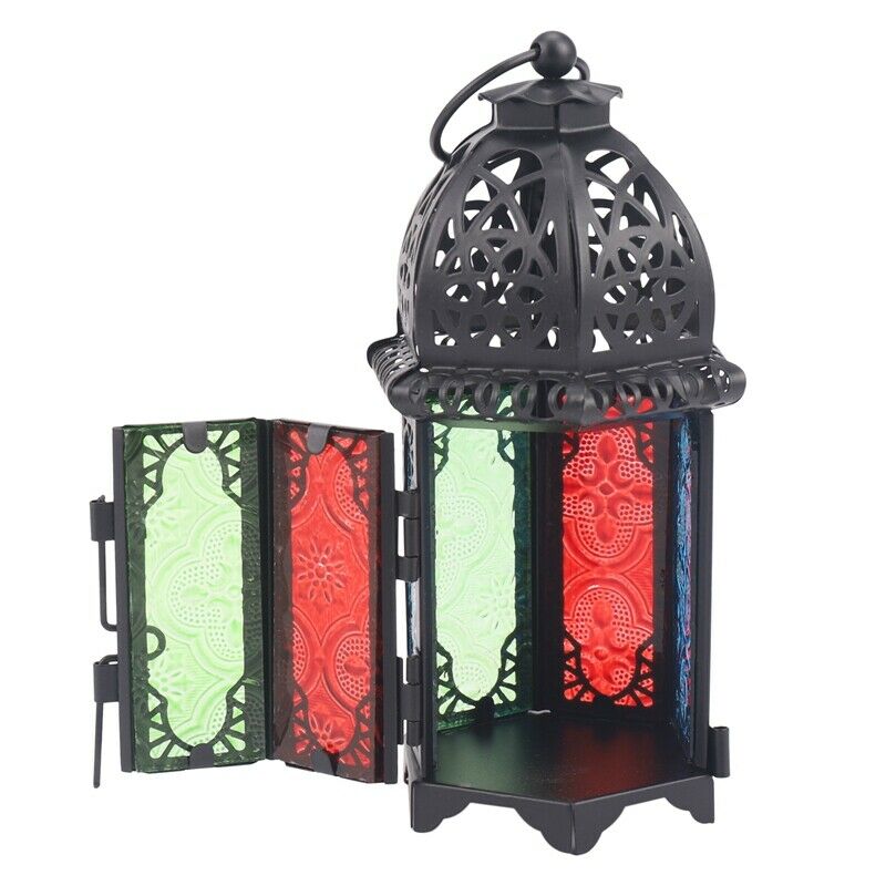 Classic Moroccan Decor Windproof Candle Holders Votive Iron Glass Hanging CandP5