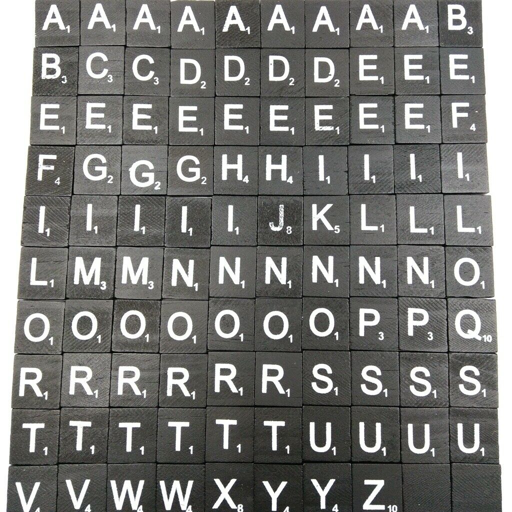 100 pcs. Wooden alphabet tiles black letters numbers set