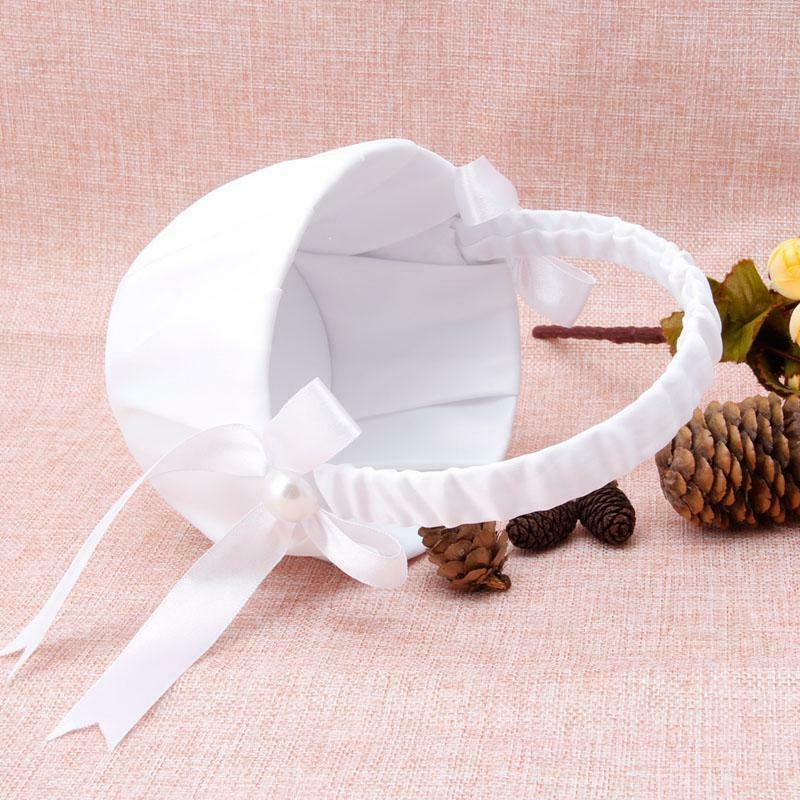 Romantic Bowknot Burlap Satin Wedding Ceremony Party Rose Flower Girl Basket