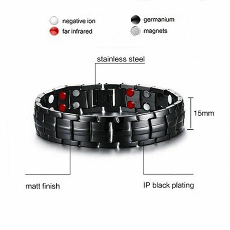 Men Titanium Magnetic Energy Germanium Armband Bracelet Health Bio 4in1 Black