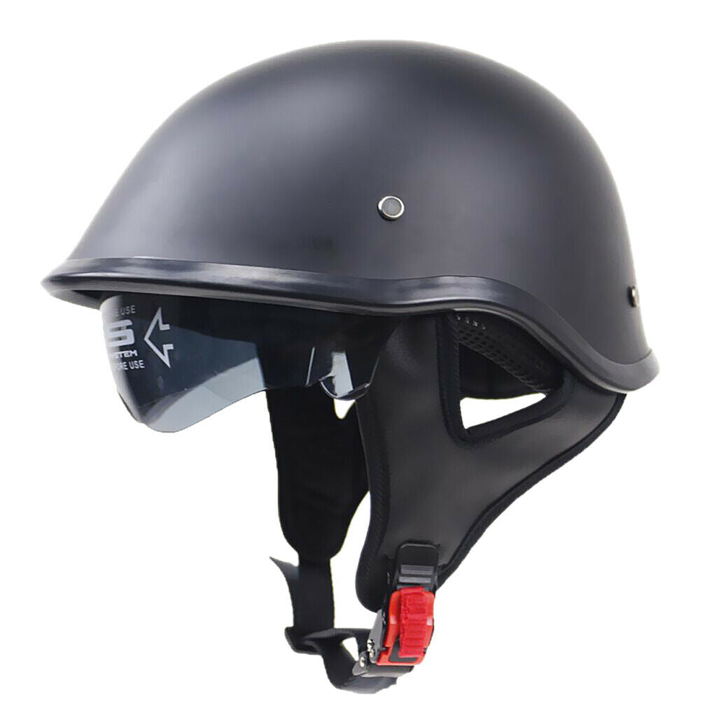 Matte Black Motorcycle Open Face Half Helmet DOT Drop Down Sun Visor  M Safe