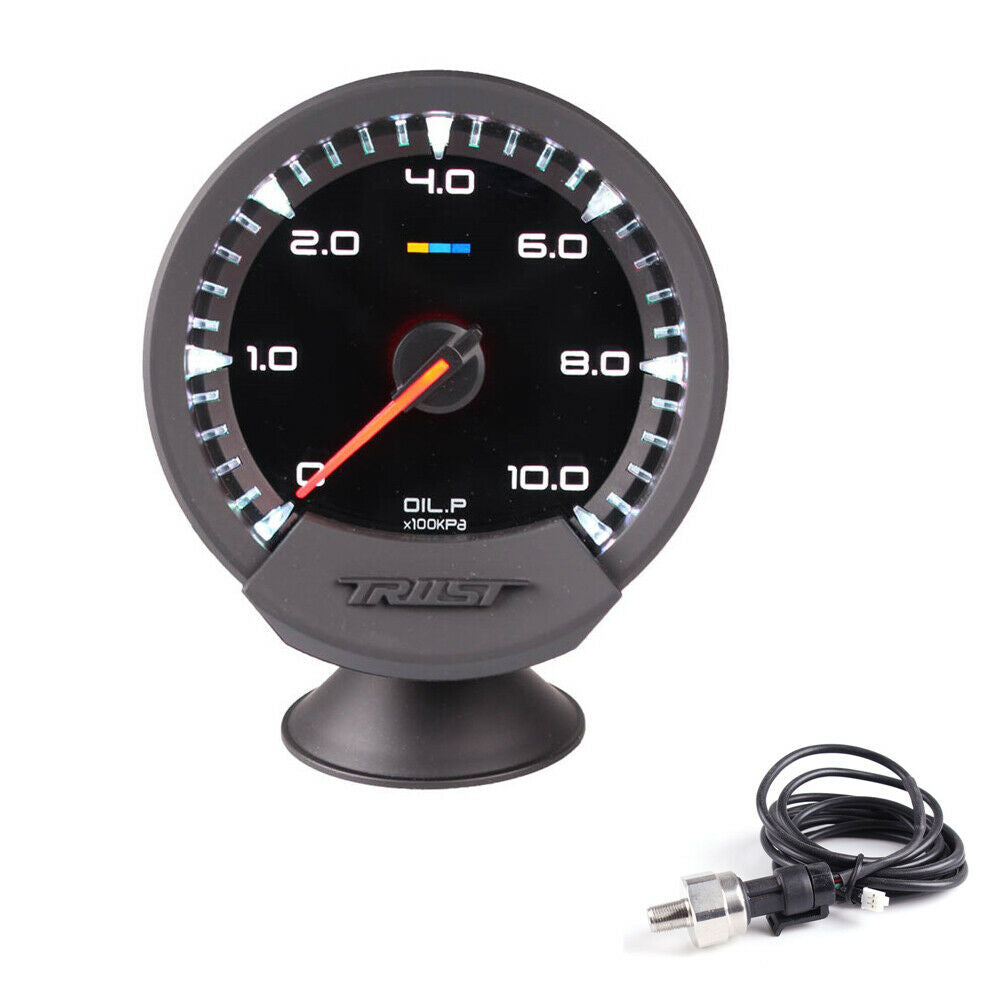 74mm LED Car SUV Oil Press Gauge w/ Sensor + Holder Black Shell 12V Universal