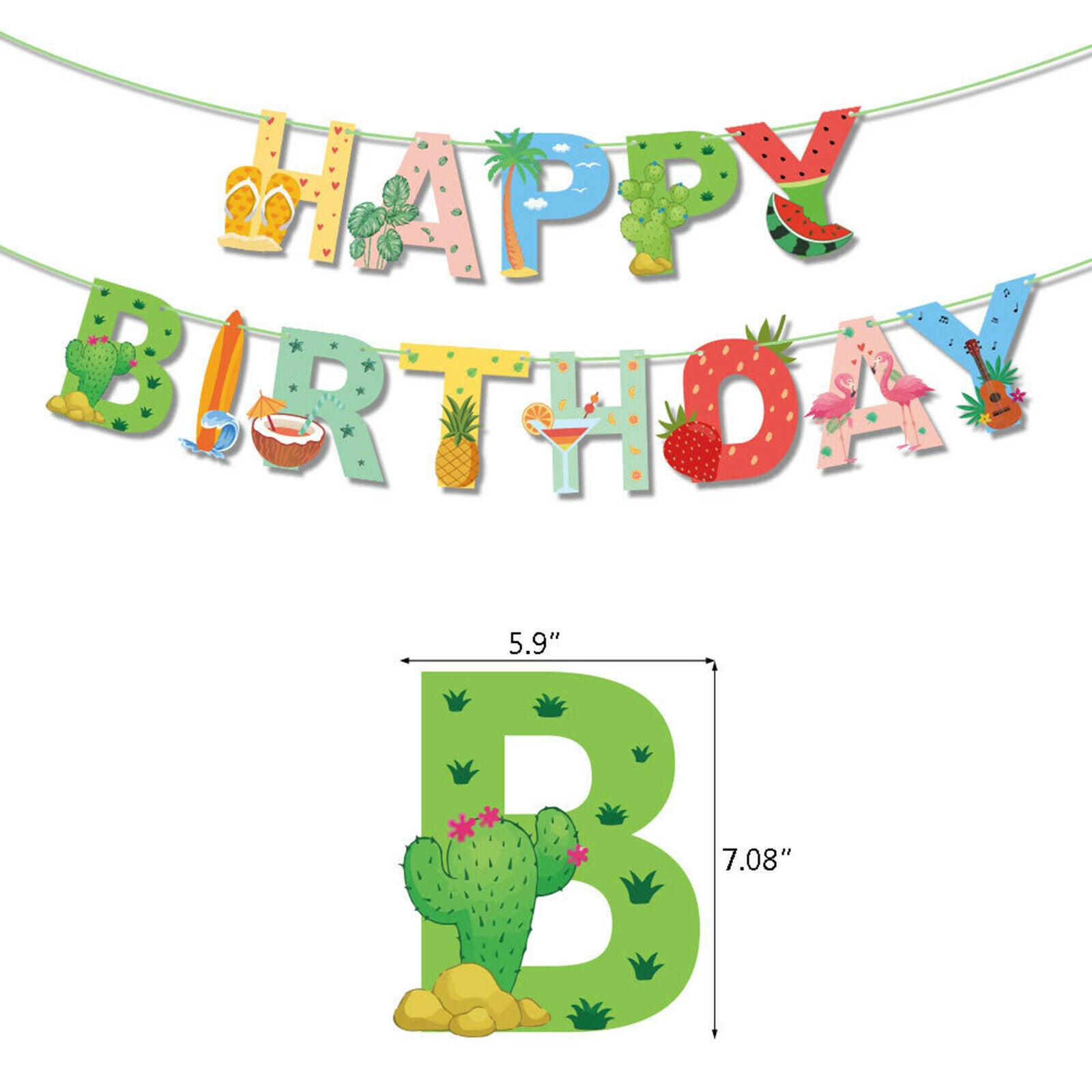 Tropical Balloons Garland Set with Tropical Leaves and Pineapple Banner for