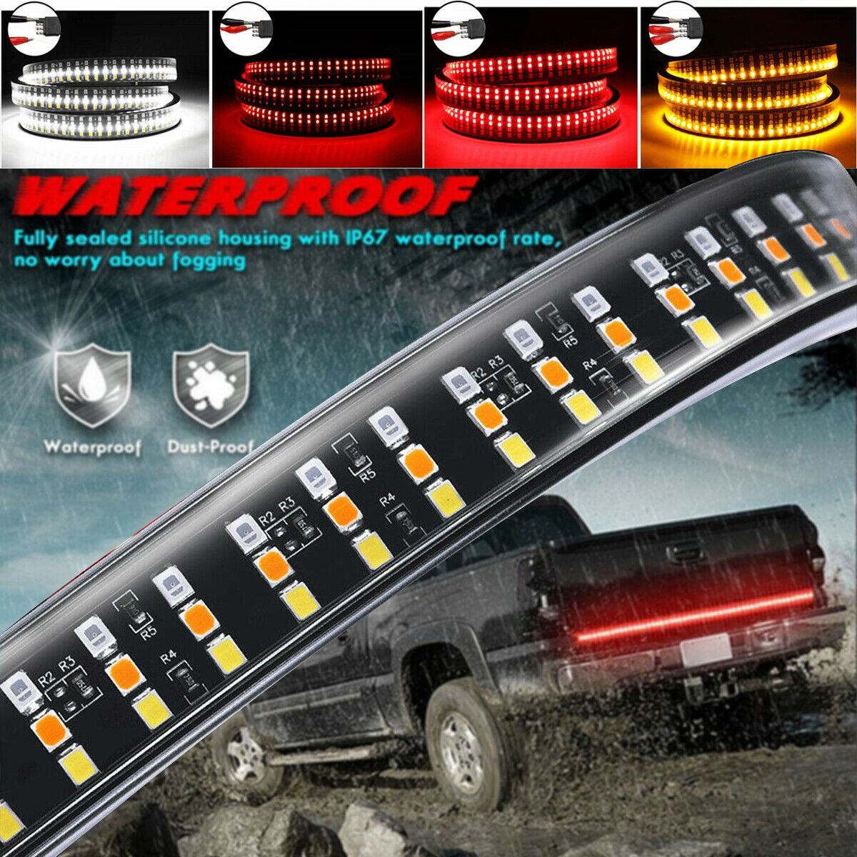 60" LED Tailgate light Trunk Reverse Brake Turn Signal Light Bar 5 Mode 3 Color