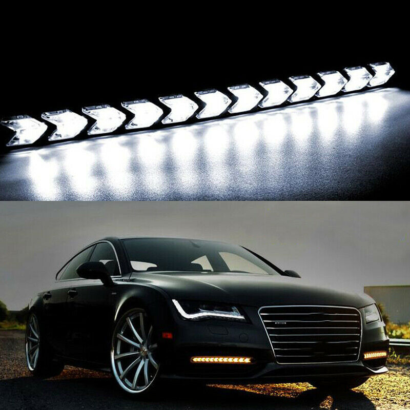 2PCS Car Daytime Running Lamp LED Flowing Light Strip Turn Signal White & Amber