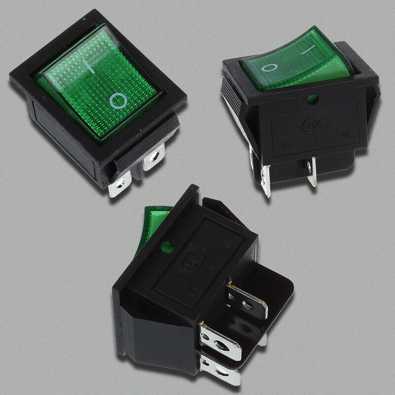 Green Light 4 Pin DPST ON/OFF Snap in Boat Rocker Switch 16A/250V 15A/125V AC O2