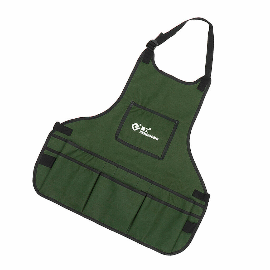 Multiple Pockets Garden Apron Carpenters Gardening Tools Pouch Army Green