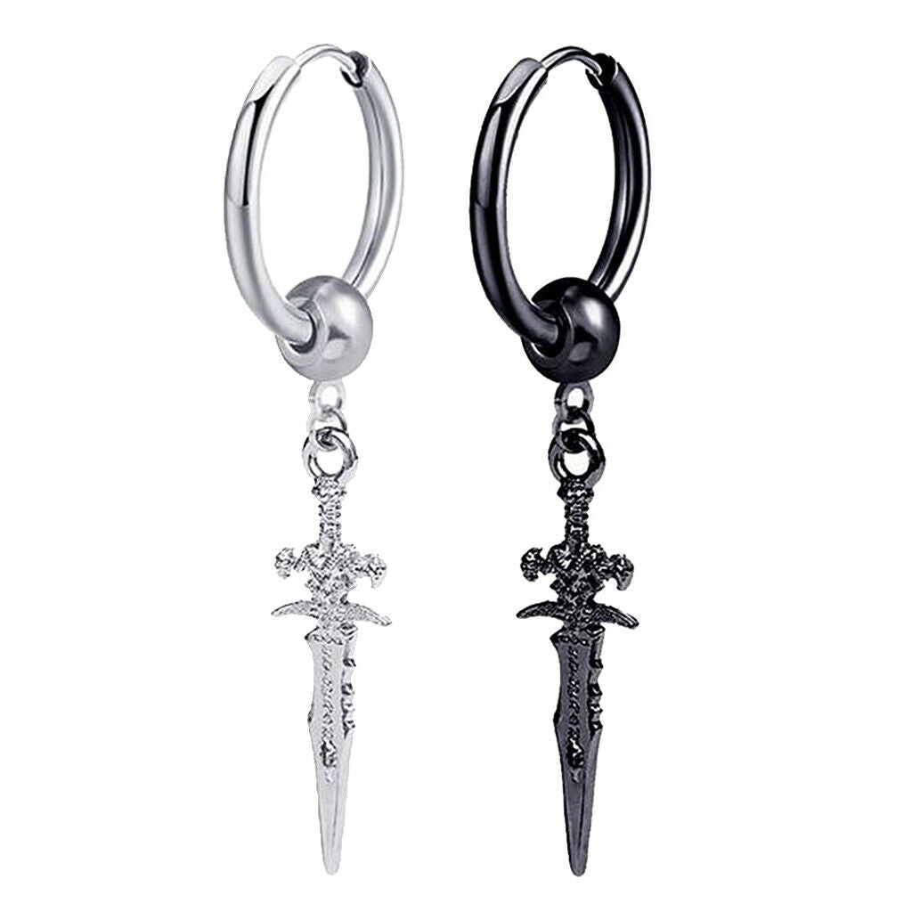 2PC Modern Long Dangle Earrings Earclip Cross Spike Huggie Hoop Stud Women