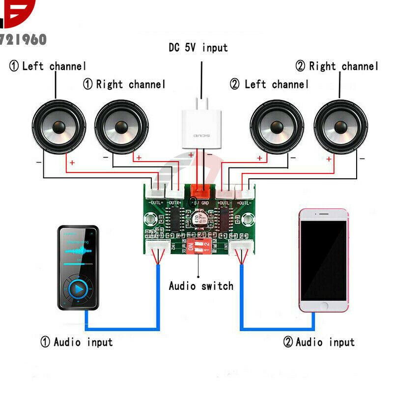 DC 5V PAM8403 Digital Power Amplifier Board AUX Input XH-A156 4-Channel 4X3W