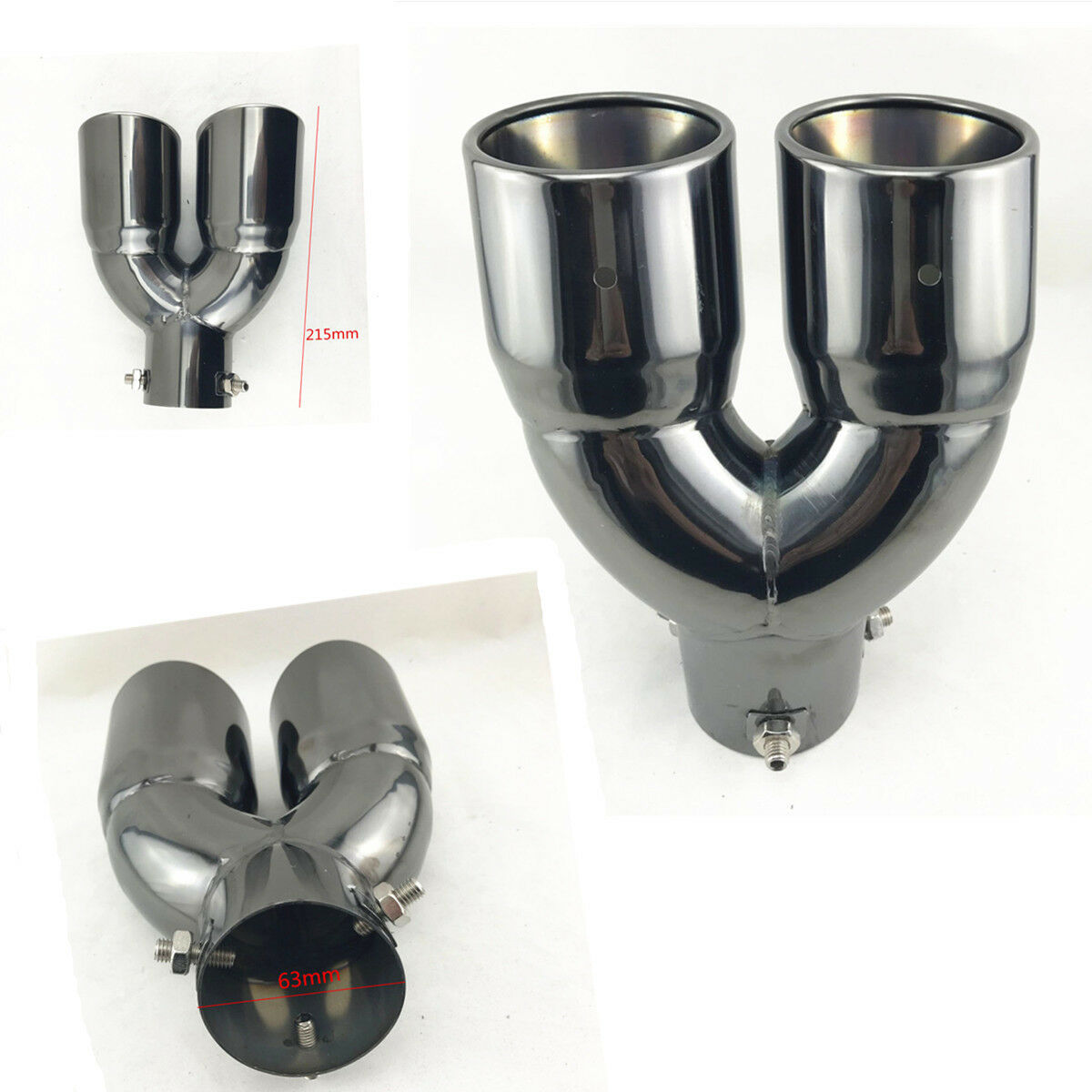 Titan Black Round Curved Dual Exhaust Tip 2.5" Inlet Angled Muffler Tail Pipe