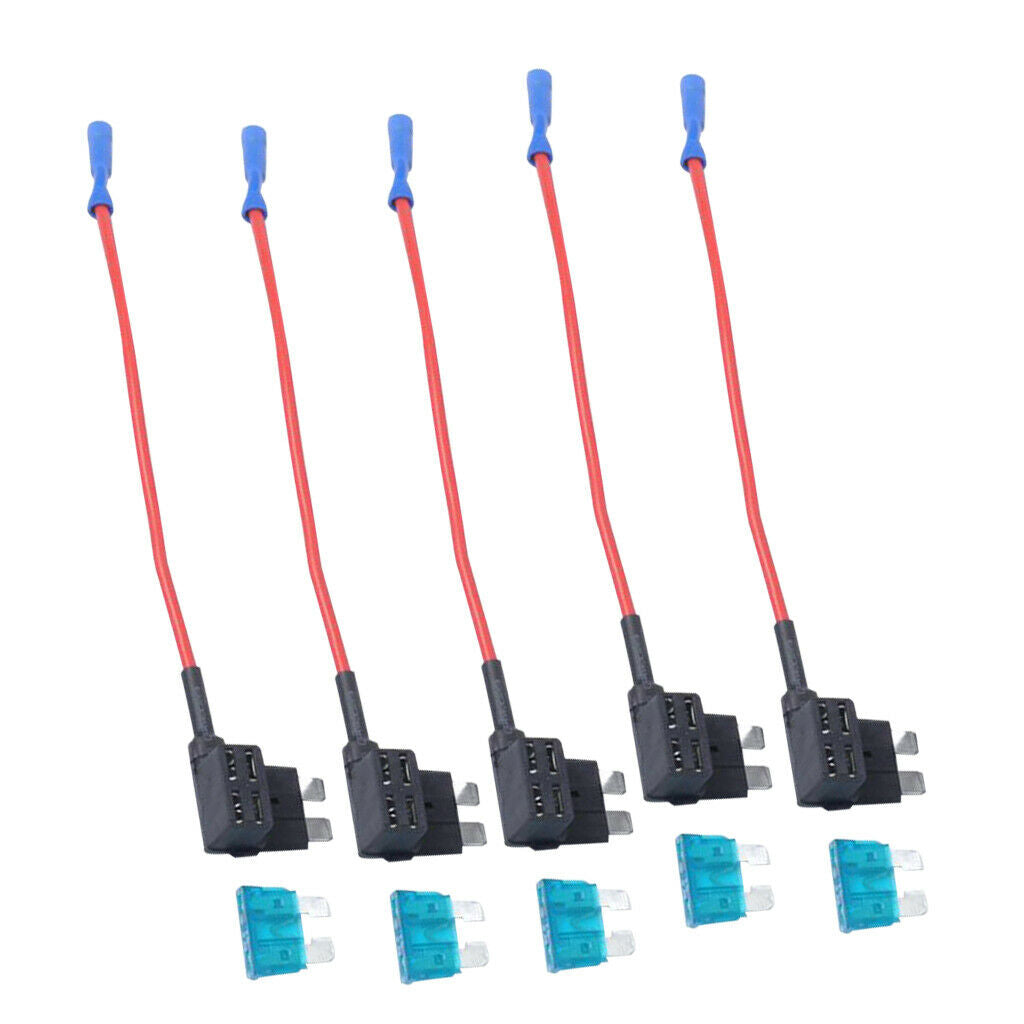 5 Pieces 15Amp Medium Blade Fuses with Add-a-circuit Low Profile Fuse Holder