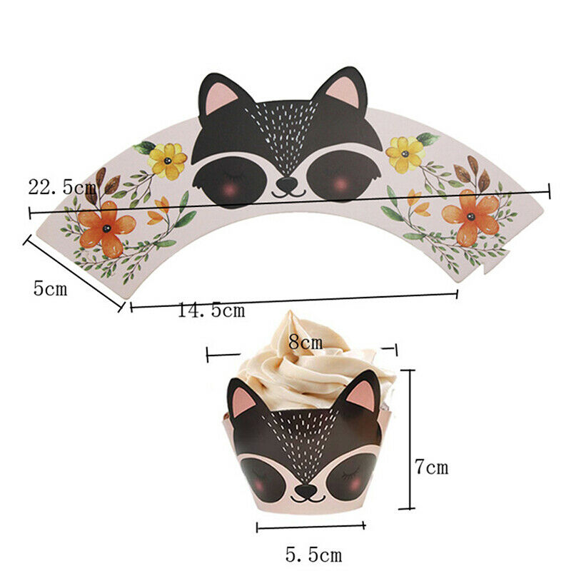12pcs Woodland Animal Fox Cupcake Topper Wrappers Fiesta Birthday Party S.l8