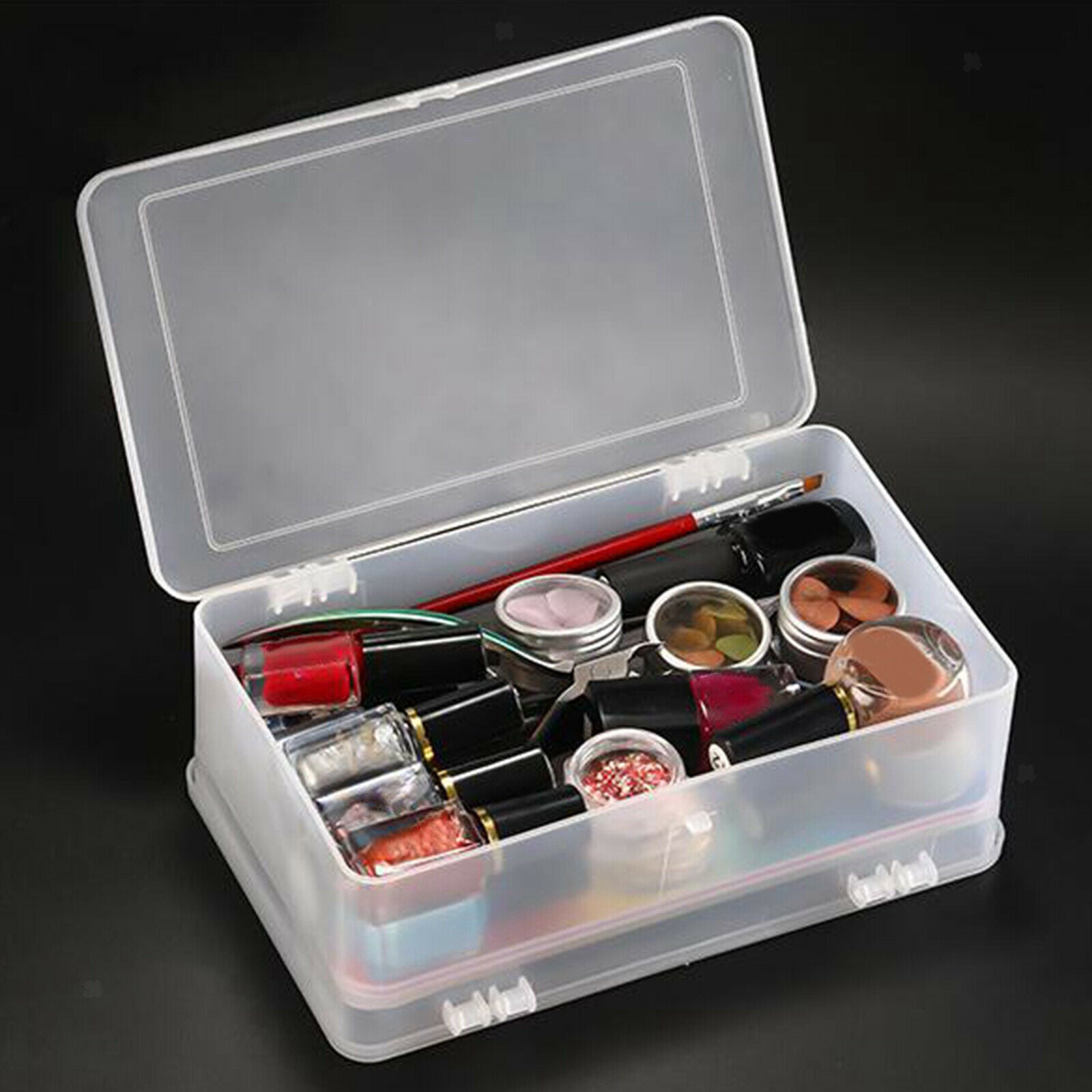 Plastic Double Layer Nail Art Tool Storage Box Container Holder Organizer