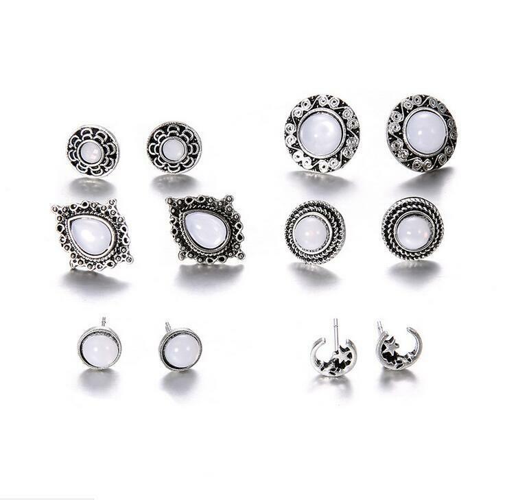 5 Pairs/Set Opal Moon Stud Earrings Women Jewelry Wedding Party Earring