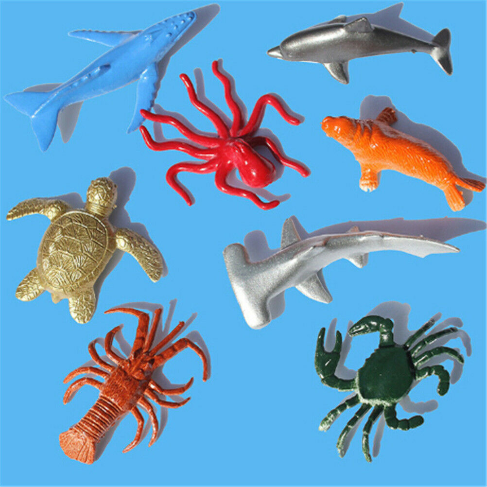 8PCS Plastic Sea Marine Animal Figures Ocean Creatures Shark Whale Kid.l8
