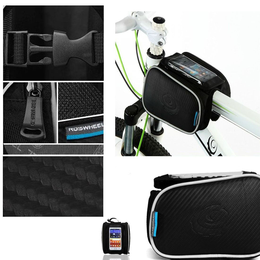 New ROSWHEEL Bicycle Front Tube Frame Bag for Touch Screen Cell Phone Panniers