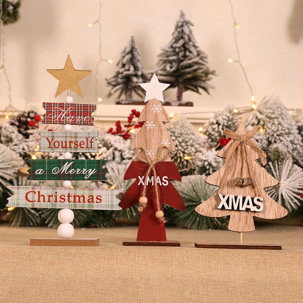 Brown Wooden Christmas Tree Desktop Ornaments Table Party Hanging Decoration
