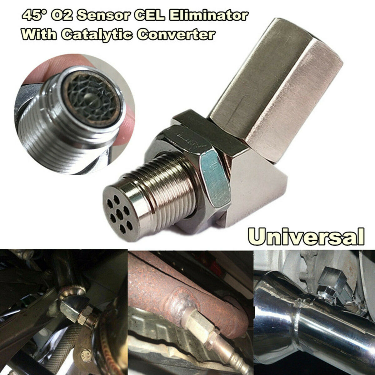 45° CEL Check Engine Light Fix O2 Sensor Spacer With Catalytic Converter M18X1.5