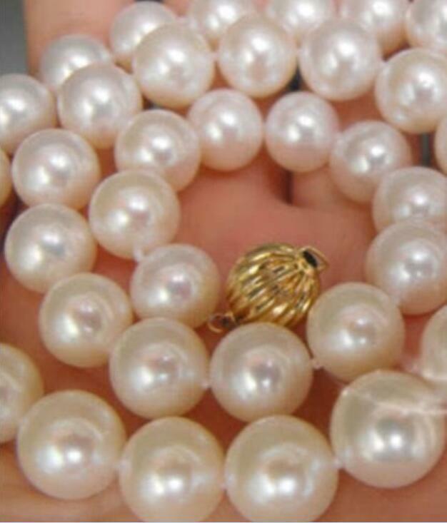9-10MM Natural AA+++ WHITE Akoya PEARLS NECKLACE 18"