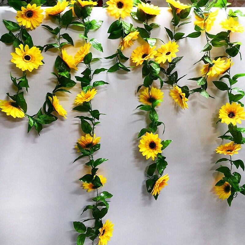 2 Pack Artificial Sunflower Garland Silk Sunflower Vine Artificial Flowers WitZ6
