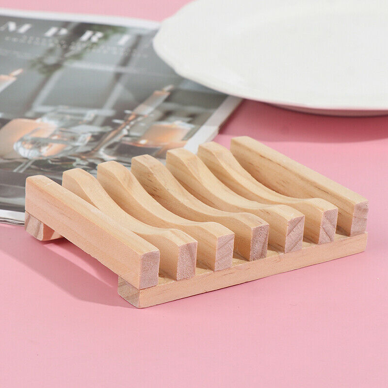 Wooden Natural Soap Dishes Tray Holder Storage Soap Rack Pla.l8