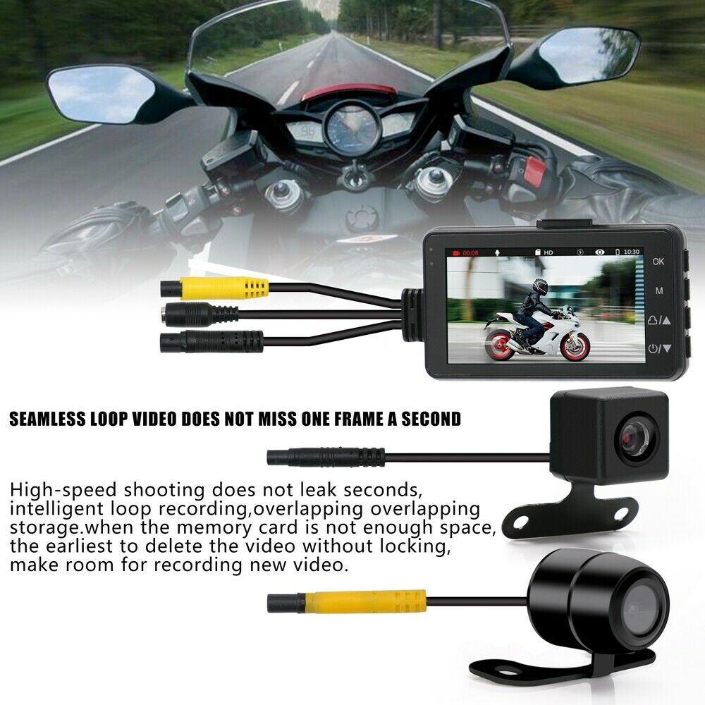 3'' 1080P HD Motorcycle Camera DVR Motor Dash Cam Dual-track Front Rear Recorder