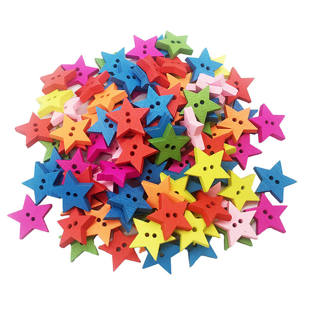 100pcs 2 Holes Lovely Wood Wooden Buttons Star Shape Craft Buttons Sewing