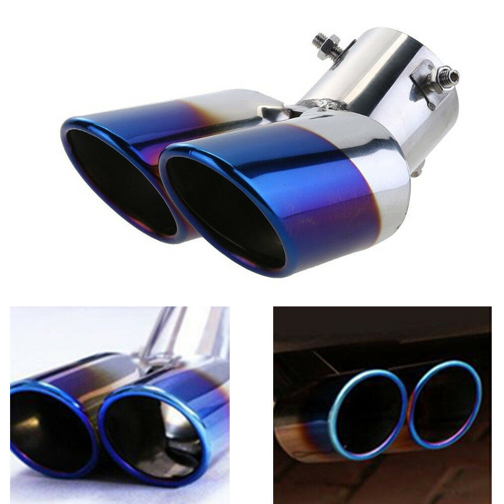 Blue Burnt Dual Exhaust Pipes 6.3cm Air outlet Car Muffler Tip no fading no rust